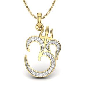 Yellow Gold Om Pendant With Round Brilliant Cut Diamonds Religious Style Unisex Jewelry - Product Image 1