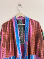 Robe kimono pour femme en soie crêpe recyclée, style vintage, longue, en soie de sari