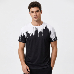 Camiseta de Manga Corta con Cuello Redondo para Hombre, Estampado Dripping, Negra y Blanca, Casual, Corte Regular, Tejido de Poliéster - Product Image 3