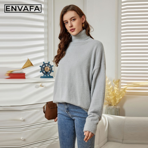 Suéter Casual de Cuello Alto para Mujer, Jersey Sólido de Otoño, Manga Larga, Tejido Antiarrugas, Transpirable, 100% Poliéster - Product Image 5