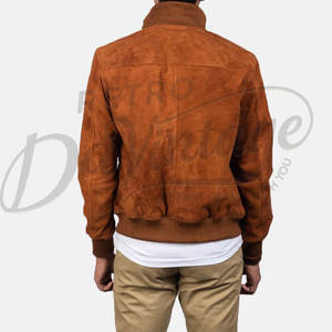Chaqueta Bomber de Cuero de Ante Color Bronceado para Hombre, de Piel de Oveja Auténtica, Ajuste Delgado, Estilo Casual Moto Racer, con Cremallera y Puños Acanalados - Product Image 3