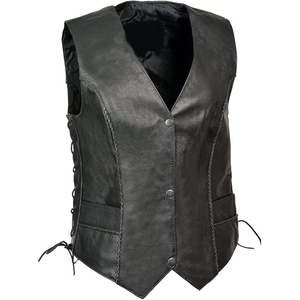 Gilet de motard Samroz Sports pour homme en cuir tressé fin noir avec lacets latéraux - Fermeture éclair, col en V, séchage rapide, vêtement d'extérieur d'hiver - Product Image 1