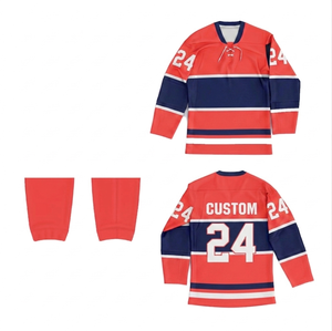 <b>High</b> Quality Custom <b>red</b> blue striped Sublimated Ice Hockey Jersey Teamwear Breathable Mesh v neck full sleeve regular fit <b>top</b> - Product Image 1
