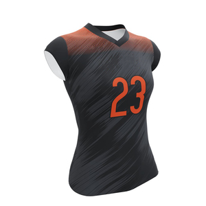 Maillot de volley-ball pour femmes, noir et orange, motif chevron, t-shirt de sport respirant, séchage rapide, durable, vêtements de sport d'équipe - Product Image 3