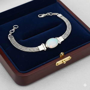 Bracelet chaîne bohème fait main en argent plaqué 925 Samrat Jewels Luxury Christian pour femme, avec opalite blanche taille ovale sertie clos, idéal comme cadeau - Product Image 2