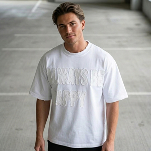 T-shirt brodé effet vieilli OEM pour homme – Personnalisé, manches courtes, style streetwear - Product Image 4