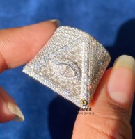 Anillo de Hip Hop con Triángulo Illuminati Totalmente Cubierto de Diamantes, Oro Sólido de 14K, con Moissanita de Alta Calidad de 20g, Corte Brillante Redondo y Claridad VVS