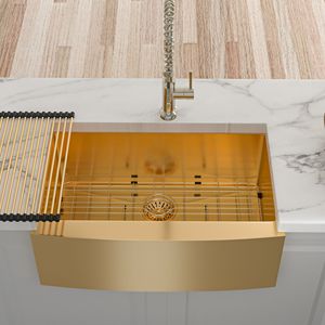 <b>36</b> <b>Inch</b> Gold Farmhouse Stainless Steel Kitchen <b>Sink</b> 16 Gauge Apron Front Kitchen Faucets <b>36</b> Gold Farmhouse <b>Sink</b> - Product Image 2