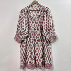 Vestido Midi Casual para Mujer, Tejido 100% Algodón, Estampado Floral Liso, Forro de Algodón, Manga Corta, Cintura Imperio, Estilo Babydoll, Talla Grande - Product Image 5