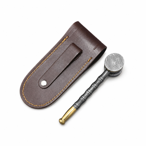 Jexmoo Pipa de Fumar Recta Reutilizable de Acero de Damasco de Lujo Hecha a Mano con Funda de Cuero, Regalo para Papá, Esposo, Novio - Product Image 2