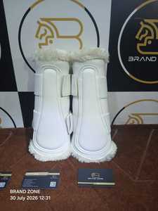 BRAND ZONE Bottes équestres en cuir verni pour chevaux, protections de tendons 8MM en néoprène et fausse fourrure, durables et confortables - Product Image 5