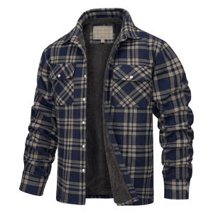 Veste en polaire à carreaux à manches longues pour homme, coupe ajustée, grande taille, respirante, coupe-vent, imperméable, % coton, toutes saisons, OEM personnalisé - Product Image 2