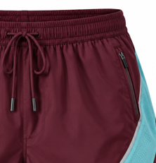 <b>Mens</b> Maroon Teal Breathable Polyester/Cotton Athletic <b>Shorts</b> Mesh Side Panels Mid Waist Drawstring Zip Pockets for Training - Product Image 3