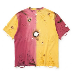 เสื้อยืดคอกลมผู้ชายผ้าฝ้าย 100% แบบนุ่ม สไตล์ทำสีเบิร์นเอฟเฟค ลุคดิสเทรส ทรงหลวม ล้างสีแบบแอซิดวอช สไตล์สตรีท ระบายอากาศได้ดี เป็นมิตรกับสิ่งแวดล้อม เหมาะสำหรับใส่ในฤดูร้อน - Product Image 2