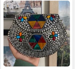 Metal Mosaic Clutch with Pearl Strap Handmade Engraved Party Purse for <b>Brides</b> and Fashionable Evenings - Product Image 1