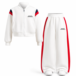 Ensemble de survêtement unisexe ONETEN APPARELS 2 en 1 avec fermeture éclair intégrale, veste et pantalon à rayures blanches et rouges, coupe ample sportive, décontracté pour l'automne, idéal pour le jogging - Product Image 3