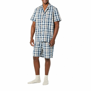 Ensemble de pyjama à manches courtes en coton écologique pour homme, motif à carreaux, vêtements de nuit décontractés avec poche poitrine, pour l'hiver, lavable en machine - Product Image 2