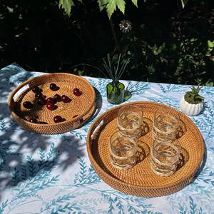 Handmade <b>Round</b> Rattan Serving <b>Basket</b> with Built In Handles <b>Wicker</b> Tray for Fresh Fruit Bread Snacks Rustic Home Decoration - Product Image 3