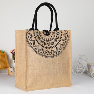 Stylish Jute Shopping <b>Handbag</b> Large Capacity Two Open Handles Natural Fiber Reusable Tote for Grocery Shopping Beach Trips - Product Image 4
