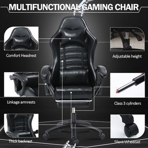 Adult Ergonomically Designed Electronic Gaming Chair with PU Leather Lounge Chair Footstool and Waist Support-Game Lounge Chair - Product Image 4