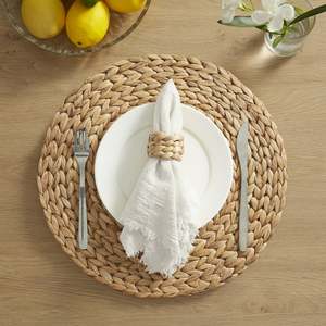 Round <b>Woven</b> Boho Water Hyacinth Placemat Non-Slip Heat Resistant Eco-Friendly Reusable - Product Image 2