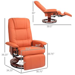 Poltrona Reclinabile Girevole Rosso Chiaro con Meccanismo di Regolazione, Poggiapiedi, Braccioli e Base in Legno Rivestito per Soggiorno - Product Image 3
