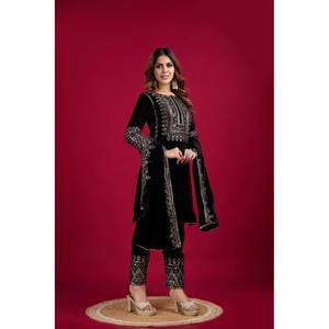 ชุดแต่งกายสำหรับปาร์ตี้สีดำจากนักออกแบบ SRK Top-dupatta พร้อมงานเย็บปักถักร้อยและลำดับไซส์ XL - Product Image 6