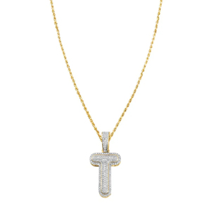 Luxury Diamond Letter T Pendant Necklace 22K Gold Plated <b>Rope</b> <b>Chain</b> Round Brilliant Cut Unisex Everyday Wear - Product Image 2