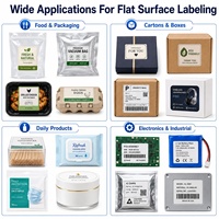 Machine d'étiquetage automatique pour sachets, pochettes et saucisses, applicateur d'étiquettes pour barquettes alimentaires et surfaces plates de cartons
