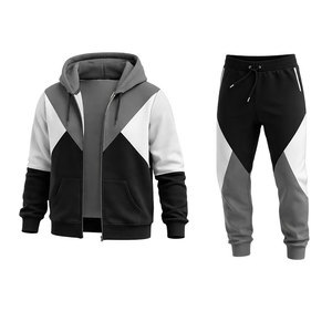 Men's Grey Black Color Block Tracksuit Set Zip Up Hoodie and Jogger <b>Pants</b> Casual Sportswear Gym Running Streetwear Outfit - Product Image 2