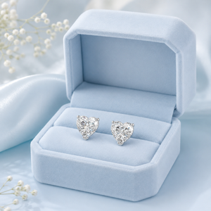 Élégantes boucles d'oreilles clous en or 14 carats, diamant de laboratoire en forme de cœur 6,30x7,15 mm, certifié IGI, couleur D, solitaire de luxe, bijoux de mariage - Product Image 2