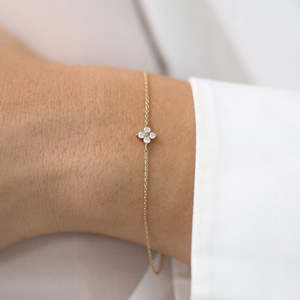 Trendy Vintage Clover Round Brilliant moissanite Gemstone Bracelet 925 Sterling Silver <b>Solid</b> <b>Gold</b> Plated For Girls And Women - Product Image 1