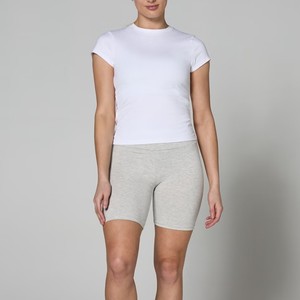 <b>Women's</b> <b>White</b> Solid Color Crew Neck T-<b>Shirt</b> Slim Fit Crop Length Ruched Detail Knitted Breathable <b>Short</b> <b>Sleeve</b> Minimalist Style - Product Image 5