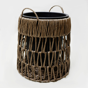 Rattan Flower Pot Outdoor Garden <b>Planter</b> Iron Frame <b>Plastic</b> Black Pot Inside Flower Design for Flower Green Plant Circular Shape - Product Image 6