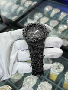 Reloj Mecánico de Pulsera de Acero Inoxidable con Esfera de Cristal de Zafiro Negro Helado para Hombre, con Incrustaciones de Piedras Negras Personalizadas - Product Image 2