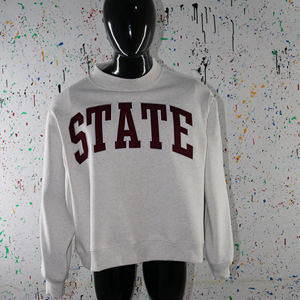 Sweat-shirt à col montant STATE WHITE bleu ciel 100% coton avec broderie appliquée marron, col large, URBAN PRODUCTIONS - Product Image 1