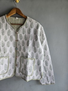 Quilted Cotton <b>Jacket</b> <b>Women</b> V Neck Floral Print Three Quarter Sleeve <b>Spring</b> Lightweight Outerwear gift for her - Product Image 3