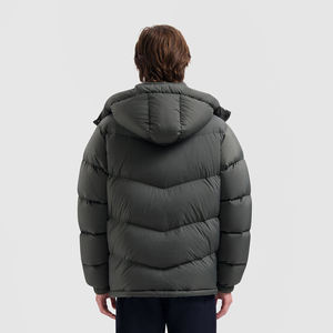 Men Green Hooded <b>Canvas</b> Puffer <b>Jacket</b> American Flag Patch Front Waterproof Breathable Eco-Friendly Windproof Winter Casual Coat - Product Image 1