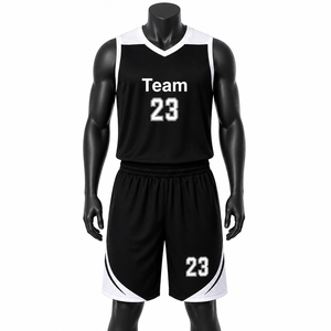Ensemble de maillots de basket-ball personnalisés pour hommes Jaune néon Noir Col en V Manches courtes Sublimé Évacuation de l'humidité Coupe régulière 100% polyester - Product Image 1