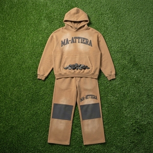 Conjunto de dos piezas de ropa urbana para hombre, compuesto por una sudadera con capucha extragrande con cremallera y pantalones deportivos de pierna ancha con efecto lavado. - Product Image 6