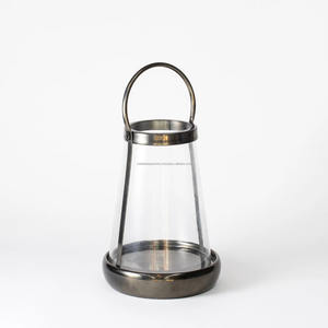 Set of 3 Modern Slim <b>Black</b> & Gold Glass <b>Lanterns</b>, Metal <b>Candle</b> Holders <b>Lantern</b> for Home Decoration - Product Image 4