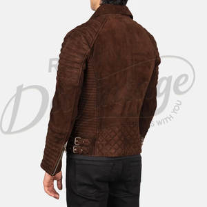 Chaqueta de Motociclista Acolchada de Cuero Gamuza Marrón para Hombre, Corte Ajustado, Chaqueta de Cuero Genuino con Cremallera en las Mangas, Prenda Exterior de Moda - Product Image 2