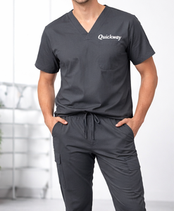 Tenue de travail en tissu coton T/C OEM/ODM, haut à col en V et pantalon cargo avec poches, ensemble de blouses confortables pour le personnel de santé - Product Image 1