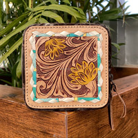 Boîte à bijoux en cuir usiné à la main Portable petit étui à bijoux pour femmes en peau de vache Mini organisateur de bijoux boîtes de rangement avec miroir