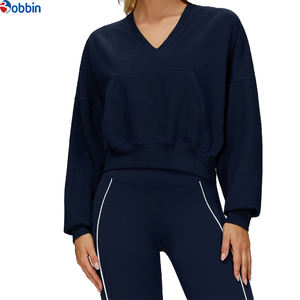 Top Selling Plus Size <b>Women</b> New Style <b>V</b> <b>Neck</b> Fleece Oversized Tops <b>Women</b> Cotton Pullover Wholesale Cropped Hoodies <b>Sweatshirts</b> - Product Image 2