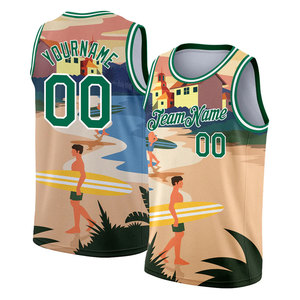 Camiseta de Baloncesto Sublimada Personalizada, Estampado Veraniego de Playa, Unisex, Adulto, Sin Mangas, Transpirable, de Poliéster, con Nombre del Equipo 00 - Product Image 1