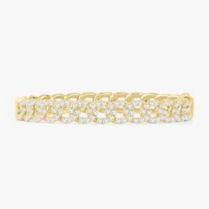 Pave Diamond Chain Link Bangle 14K 18K <b>Solid</b> Gold Round Cut Lab Grown Everyday Wear Luxury Classic Double Lock Unisex <b>Bracelets</b> - Product Image 1