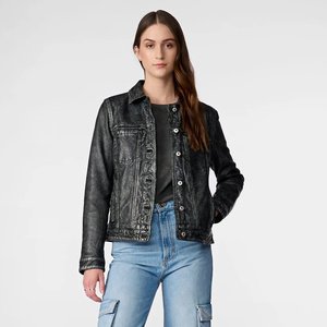 Chaqueta de piel de oveja genuina de alta calidad para mujer, ropa de calle informal, estilo vaquero de dos tonos, acabado y transpirable - Product Image 1