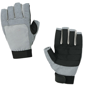Guantes de pesca de medio dedo, color gris, negro, poliéster, deportes al aire libre, duraderos, 2 piezas - Product Image 1