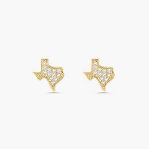 Texas State Stud <b>Earrings</b> 14K Solid <b>Gold</b> Round Lab Grown Diamond Pave Set Push <b>Back</b> Minimalist Everyday Luxury Tiny Fine Jewelry - Product Image 1